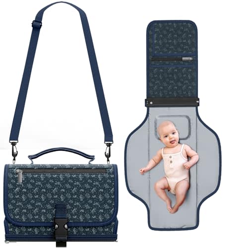 YOLA Hippo Portable Changing Pad with Shoulder Strap - Detachable Travel Changing Pad with Head Pillow, Lightweight & Waterproof Portable Diaper Changing Pad for Baby Shower Gifts