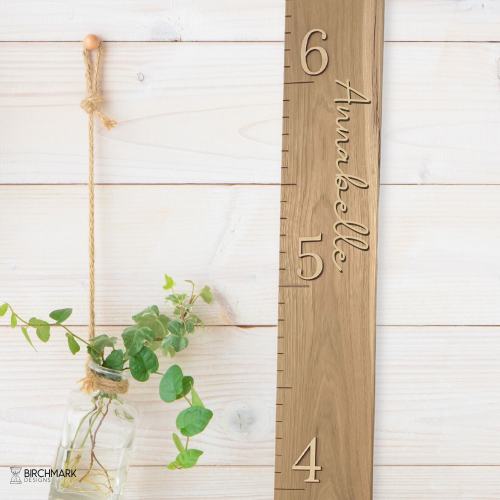 Natural Growth Chart Ruler 3D, Wooden Measuring Stick for Kids, Giant Wall Ruler, Height Board in Hickory with Natural Numbers
