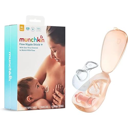 Munchkin Flow 28mm Nipple Shield for Breastfeeding Newborns, Silicone Latch Monitor with Visible Milk Flow Channel, Nursing Support for Sore Nipples