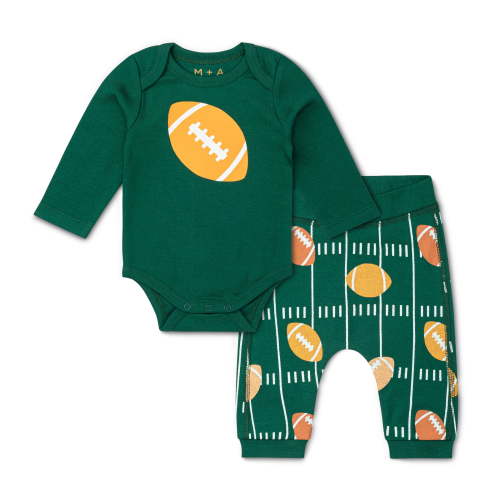 M+A by Monica + Andy Organic Cotton Gender Neutral First Moves Bodysuit + Groove Pant Set, Sizes Newborn -24 Months