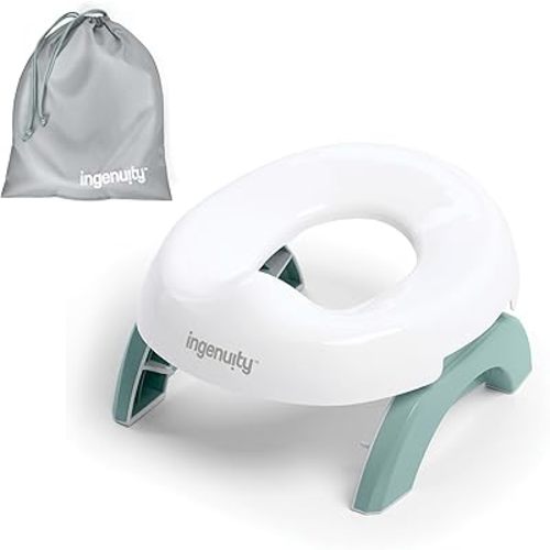 Ingenuity My Travel Potty, 2-in-1 Baby and Toddler Portable Potty Seat & Potty Ring, Lightweight Foldable, Includes Travel Bag & 3 Disposable Liners, Neutral