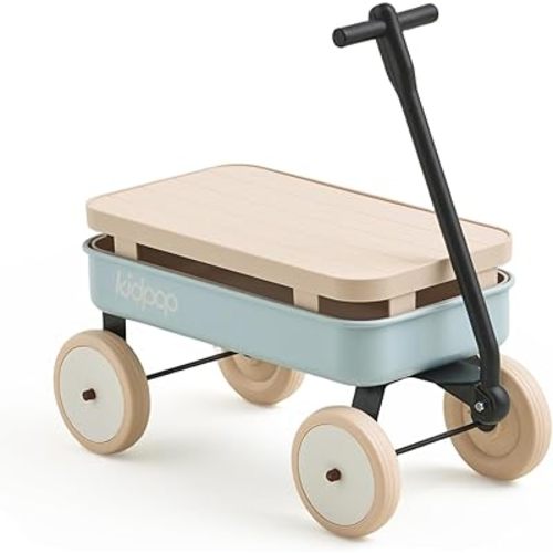 Kidpop Kids First Pull-Along Wagon with Removable Cover and Basket for Storage, 4-in-1 Push Pull Toy Cart for Toddlers, Lightweight (5.5 lbs), 1st Birthday Gift (Blue)