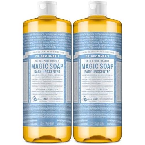 Dr. Bronner's Baby Unscented Pure-Castile Liquid Soap, 32 oz 2-Pack