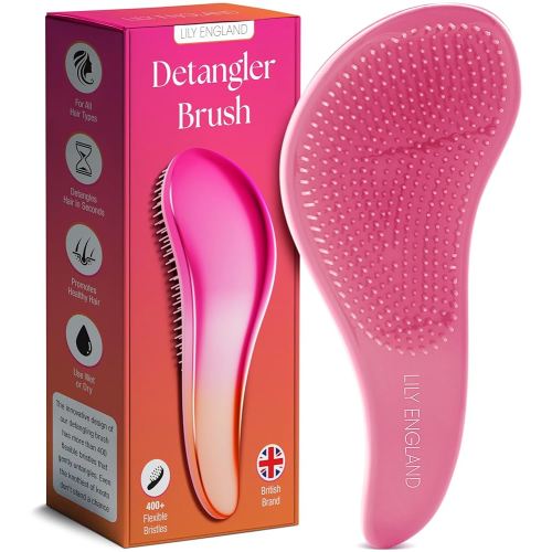 Lily England Detangler Hair Brush for Curly, Thick, Straight & Natural Hair - Gentle Detangling Brush for Women, Kids & Toddlers with Flexible Bristles - Smooth Hairbrush for Wet & Dry Hair, Pink