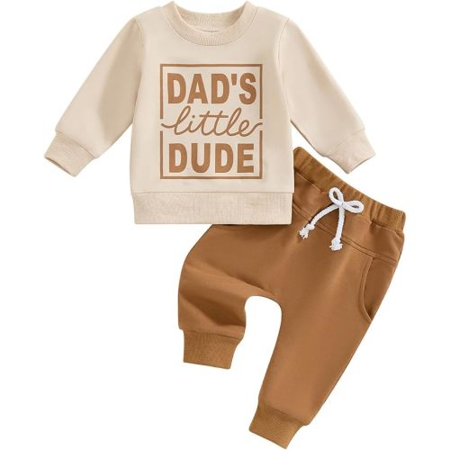 Kupretty Toddler Baby Boy Fall Winter Clothes Letter Graphic Long Sleeve Sweatshirt Pullover Tops + Joggers Pants Outfit Set