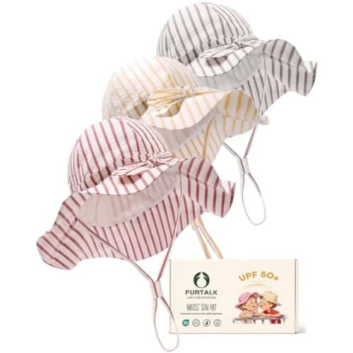 FURTALK 3 Pack Baby Sun Hat Toddler Beach Hat Girls UPF 50+ Wide Brim Infant Kids Summer Adjustable Sun Protection