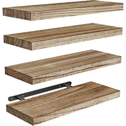 Amada Floating Shelves for Wall, Paulownia Wood, Set of 4, Light Brown