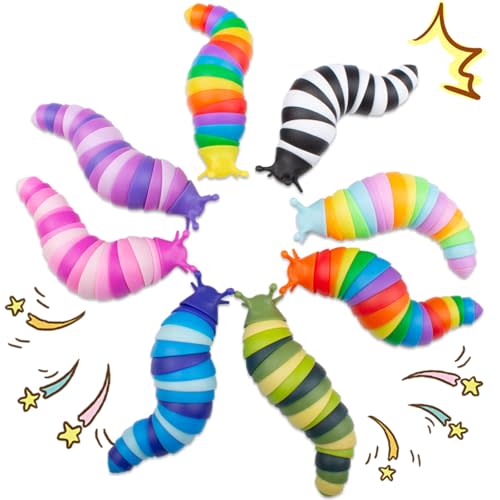 Cevioce 8 PCS Fidget Toys Slug for Adults Anxiety Sensory Toys for Party Favors Toddler Fidget Toys Age 3-4 ADHD Autism Toys for Anxiety Stress Christmas Stocking Stuffers Gifts for Boys Girls