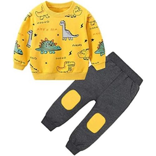 Toddler Boy Clothes Little Dinosaur Printed Long Sleeve Tops and Pants 2pcs Fall Winter Sweatsuit for 2-6 Years