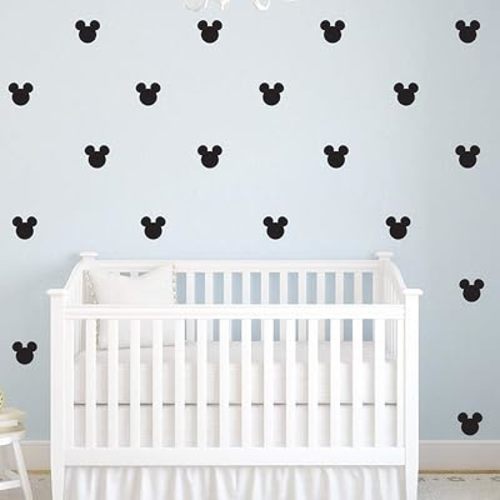176pcs Cartoon Mickey Mouse Head Art Wall Decals for Kids Room Boy Bedroom Vinyl Wall Decor Nursery Kids Wall Stickers (Black)