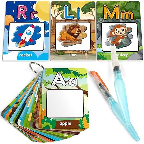 Coogam Water Coloring Alphabet Cards, Aqua Painting Water Drawing 26 Letters ABC Words, Montessori Educational Learning Toy Gift for 3 4 5 Year Old Kids