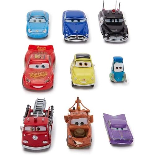 Disney Store Official Cars Figure Set – 9 Fully Sculpted Disney Figures Including Lightning McQueen, Tow Mater & More in Double-Tiered Box with Scenic Backgrounds