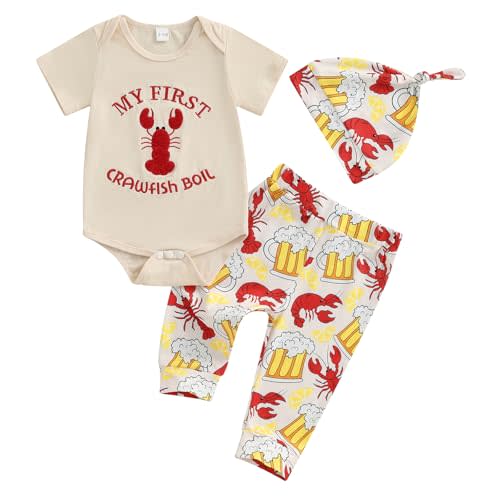 SAYOO Baby Layette Set Infant Boy Farm Animals Bodysuit Clothes Letter Romper+Pants Newborn Coming Home Outfit with Hat