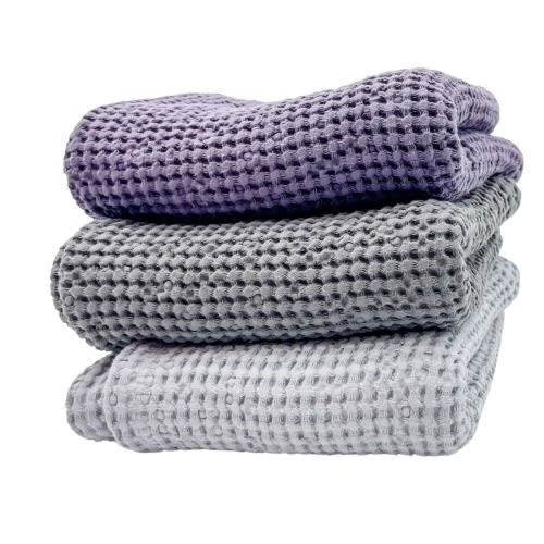 Baby linen waffle blanket in grey and purple, Waffle Linen Summer Blanket For Babies, Organic Linen Nursery Blanket, Swaddle for baby boy
