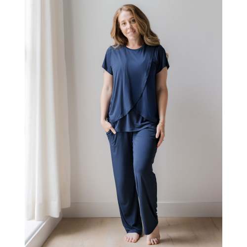 Tulip Hem Short Sleeve Maternity & Nursing Pajama Set | Navy – Kindred Bravely