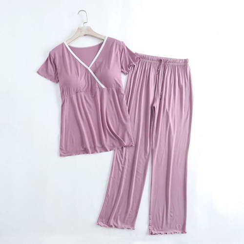 purcolt Women's Maternity Pajama Set Nursing Pjs Postpartum Breastfeeding Sleepwear Set Short Sleeve V Neck Top & Pants Pregnancy Loungewear