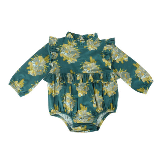 long sleeve little ruffle bubble | cactus floral | bamboo
