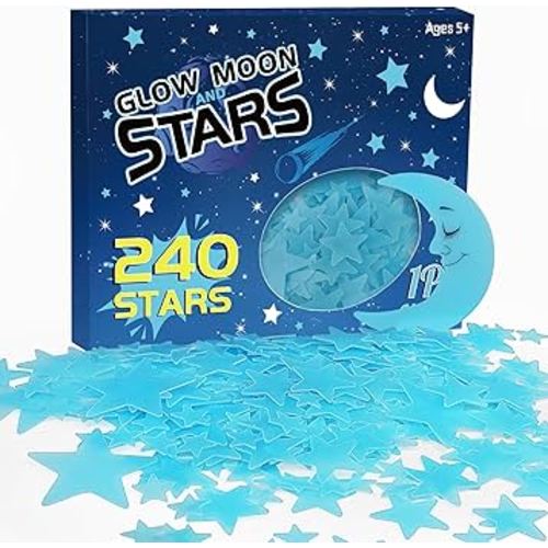241PCS Glow in The Dark Stars Stickers, 3D Glow in The Dark Stars for Ceiling Wall Room Decor for Teen Girls Boys Kids Luminous Wall Stickers for Bedroom Party Night Holiday Birthday Gift (Blue)