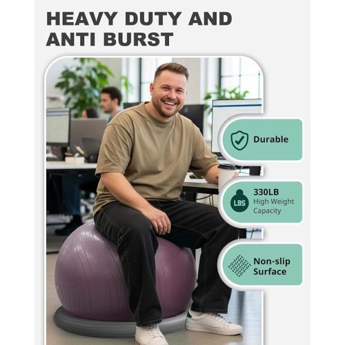 Trideer Exercise Ball for Office Desk, Yoga Ball Chair to Relieve Back Pain, Stability & Fitness Ball Seat with Base, Home Gym Core Workout, Abs, Stretching & Therapy