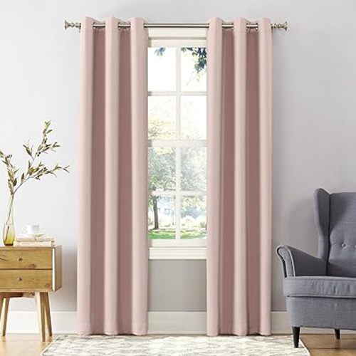 Sun Zero Easton Energy Saving Blackout Grommet Curtain Panel, 40" x 84", Blush Pink