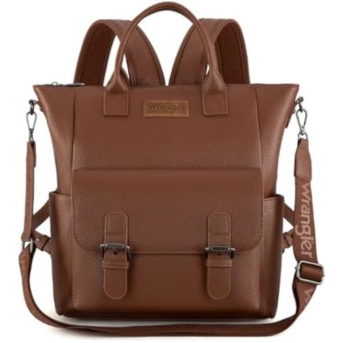 Montana West Wrangler Womens Convertible Backpack Purse Anti-Theft Brown Backpack with Adjustable Crossbody Shoulder Strap for Work Travel WG175-9110BR