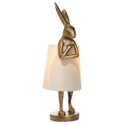 Chester Gold Rabbit Lamp – Whimsical Polyresin Design with White Linen Shade for Enchanting Decor