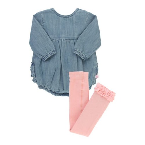 Denim Bubble Romper & Tights Set