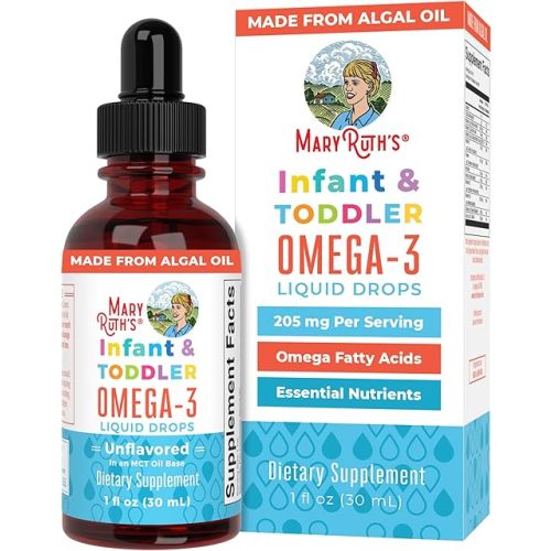 MaryRuth's Infant and Toddler Omega-3 Liquid Drops by | 200mg DHA and 2mg EPA Per Serving | Overall Wellness and Healthy Development | Unflavored | 1 Fl Oz