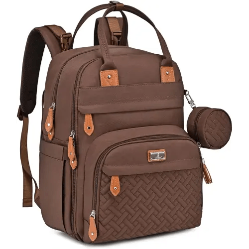 BabbleRoo Diaper Bag Backpack - Baby Essentials Travel Tote - Multi Function Water Resistant Diaper Bag, Travel Essentials Baby Bag with Changing Pad, Stroller Straps & Pacifier Case - Unisex, Brown