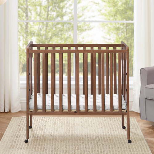 Delta Children Lee Portable Folding Mini Crib with 1.5-Inch Mattress - Greenguard Gold Certified, Chestnut