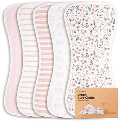 5-Pack Organic Burp Cloths for Baby Boys and Girls - Ultra Absorbent Burping Cloth, Burp Clothes, Newborn Towel - Milk Spit Up Rags - Burpy Cloth Bib for Unisex, Boy, Girl - Burp Cloths (Sweet Charm)