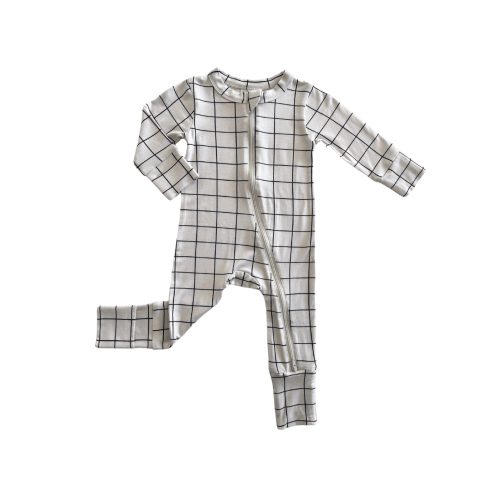 2-Way Convertible Zip Romper, Natural/Black Windowpane