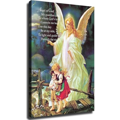 EVIKO Guardian Angel of God Poem Protecting Poster Wall Art Printing Picture Canvas Living Room Decor Painting Picture HD Print Canvas Painting,for Living Room Bedroom Office Decor and Wall Decor (12*18inch,Frame)