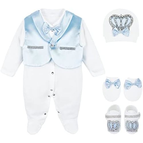 Lilax Baby Boy Jewels Crown Tuxedo Outfit Layette 5 Piece Gift Set 0-3 Months