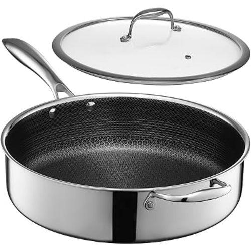 HexClad 5.5 Qt Hybrid Nonstick Deep Sauté Frying Pan & Lid, Induction Ready