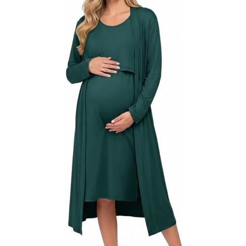 Ekouaer Nursing Gown and Robe Set Labor Delivery Nightgown Hospital Dress