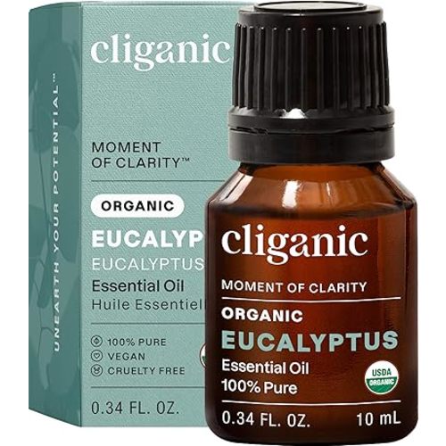 Cliganic USDA Organic Eucalyptus Essential Oil, 100% Pure | Natural Aromatherapy Oil for Diffuser Steam Distilled | Non-GMO Verified