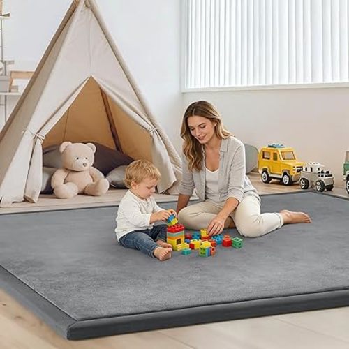 Baby Play Mat– 59"X79" Soft Rug Mat for Floor, Memory Foam Crawling Rug for Babies, Toddlers, Kids – 1.3" Thick, Nursery & Playroom Area Tatami Mats,Gery