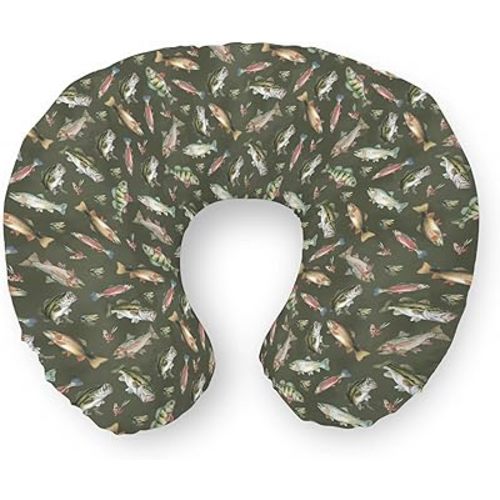 Neutral Fishing Nursing Pillow Covers Vintage Bass Fishes Trout Soft Stretchy Removable Covers for Breastfeeding Pillows Outdoor Fishing Lovers Gift Pillow Slipcover for Baby Girls Boys Newborn