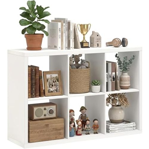 WannabeMyself【2026 Wooden Thick Frame】 6 Cube Storage Organizer with Anti-Tipping Kits, Reversible Open Back Book Shelf,Bookcase for Living Room,Bedroom,Entrance Hall,Office,11.6×36.3×24.6,White