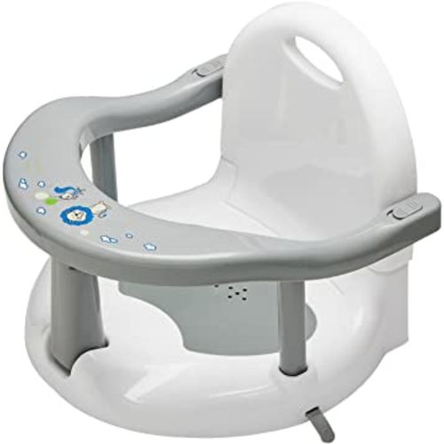 Foldable Baby Bath Seat - Non Slip Bathtub Chair for Sitting Up, Wrap-Around Seat with Suction Cups for 6-18 Months (Grey White)