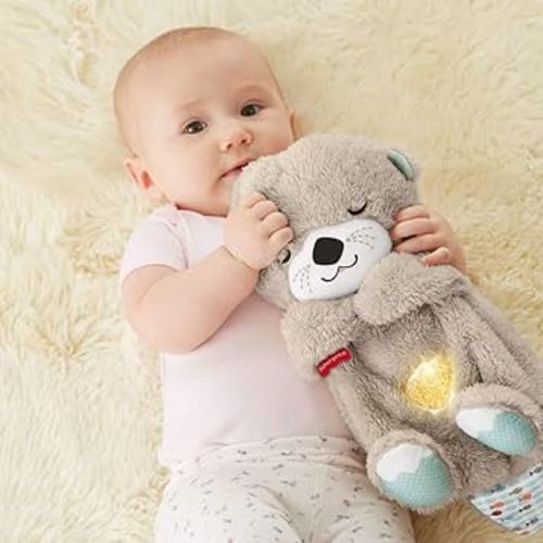 Fisher-Price Baby Toy Soothe 'n Snuggle Otter Portable Plush Sound Machine with Music Lights & Breathing Motion for Newborns 0+ Months