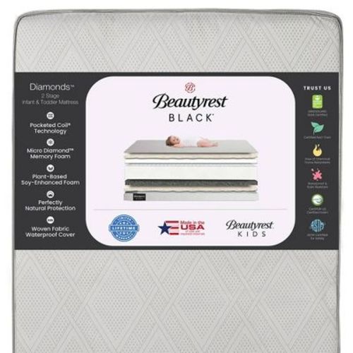 Beautyrest Black Diamond 2 Stage Crib and Toddler Mattress - White: High-Density Foam, Firm Feel, 6" Thickness