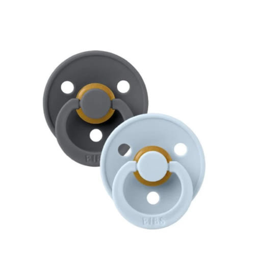 BIBS USA- Natural Rubber Pacifier 2 Pack - Iron/Baby Blue -Anatomical