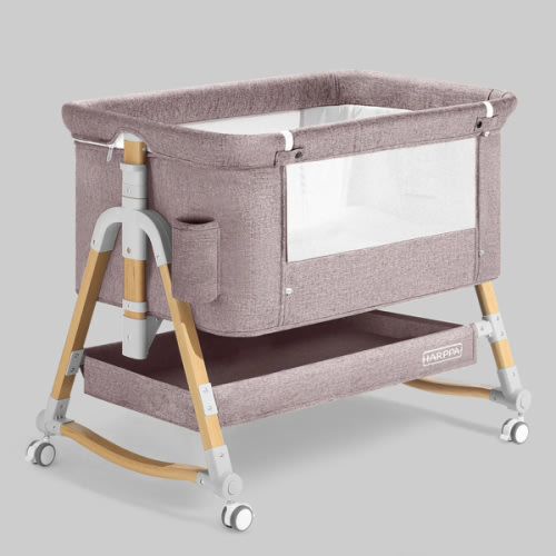 HARPPA Cuddly 3-in-1 Baby Bassinet Bedside Sleeper for Reflux | Attaches to Bed, Adjustable 5 Heights, Non-Toxic & CPSC Certified | Sturdy Aluminum Frame, Portable Wheels, Tool-Free Setup, Gentle Rocking | Perfect for Newborns, Infants, Small Spaces & Saf