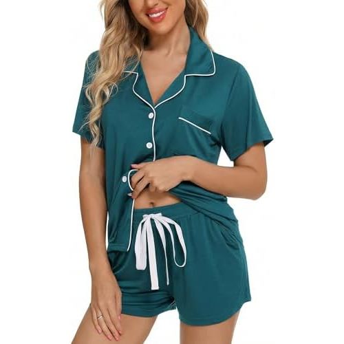 Leikar Womens Button Down Pajama Sets Bride Pajamas Sets Sleepwear Shorts Lounge Set