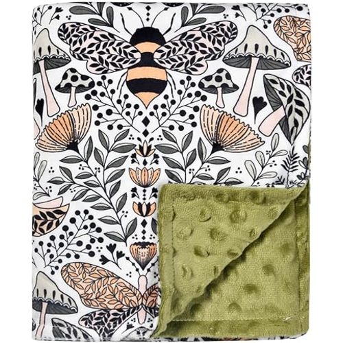Baby Blanket, Soft Minky Warm Blanket for Boy or Girl, Receiving Blanket with Double Layer Dotted Backing for Newborns Nursery Stroller Toddlers Crib Bedding (30 x 40 Inch) Sunflower (Bees)