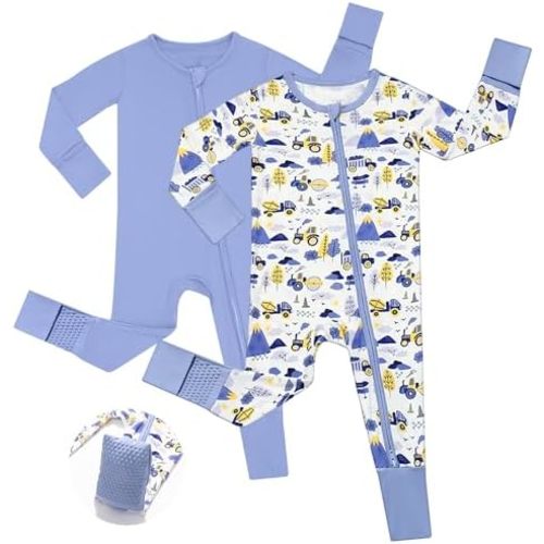 JunNeng Viscose from Bamboo Baby Boy Sleeper with Mitten Cuffs, Footless Soft Zippy Pajamas, Sleep N' Play Romper 0-18 Months