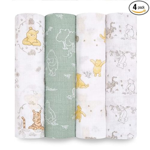 aden + anais Essentials Disney Muslin Swaddle Blankets, 4 Pack, Winnie + Friends