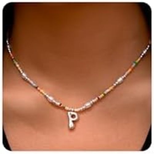 Ritach Initial Necklace for Women Girls Kids,Light Colorful Beaded Necklace